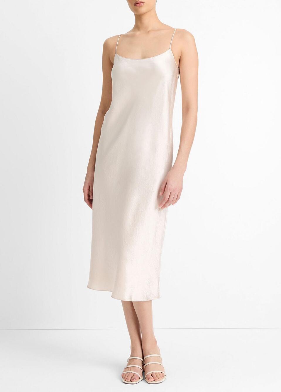 Vince Champagne Japanese Satin Sleeveless Classic Midi Slip Dress Size XL